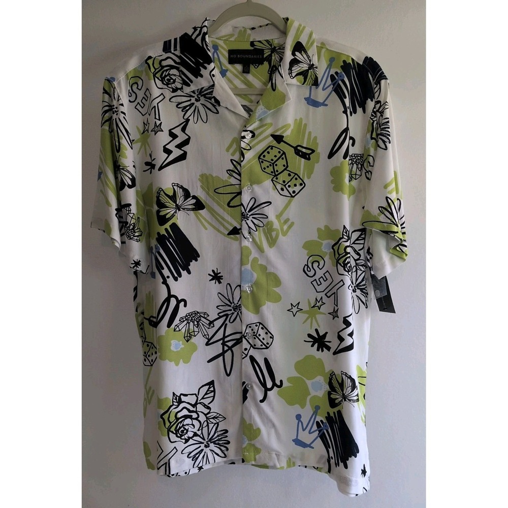 No Boundaries Men's Print Button Front Resort Summer Shirt Size Medium NWT